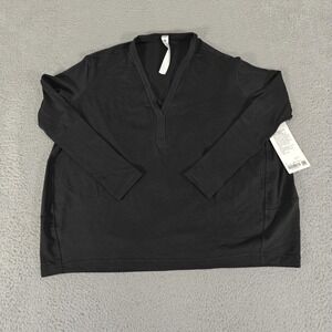 Lululemon Back In Action Long Sleeve V Neck Womens 4 Black Relaxed Cotton Shirt‎